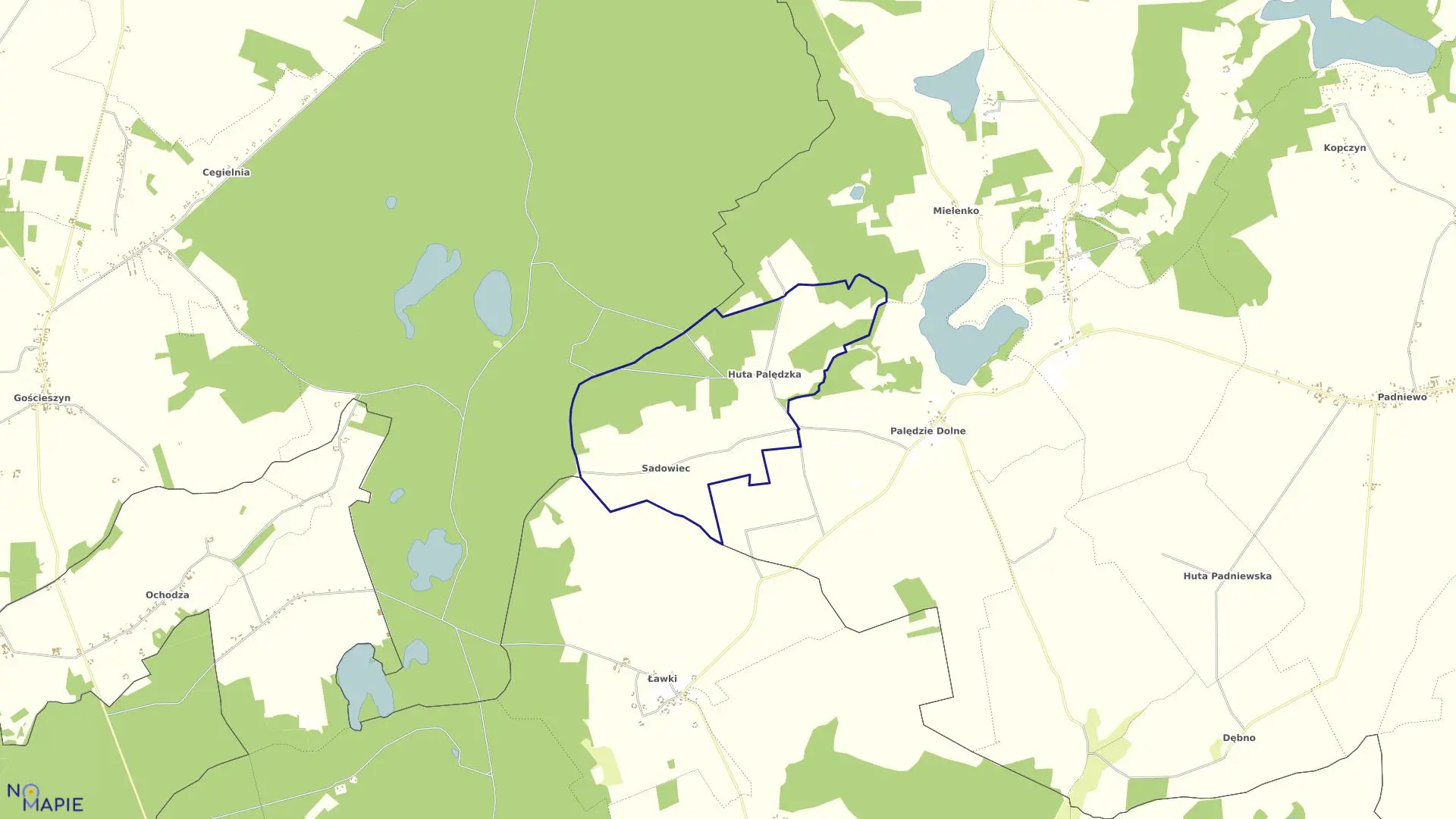 Mapa obrębu Huta Palędzka w gminie Mogilno