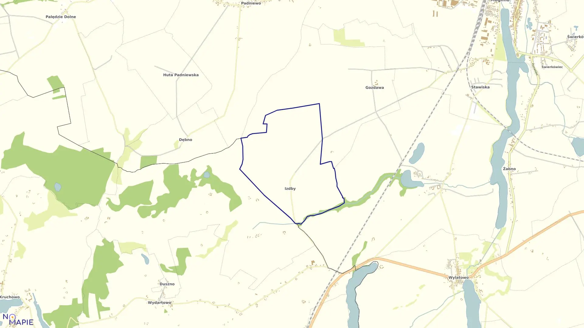 Mapa obrębu Izdby w gminie Mogilno