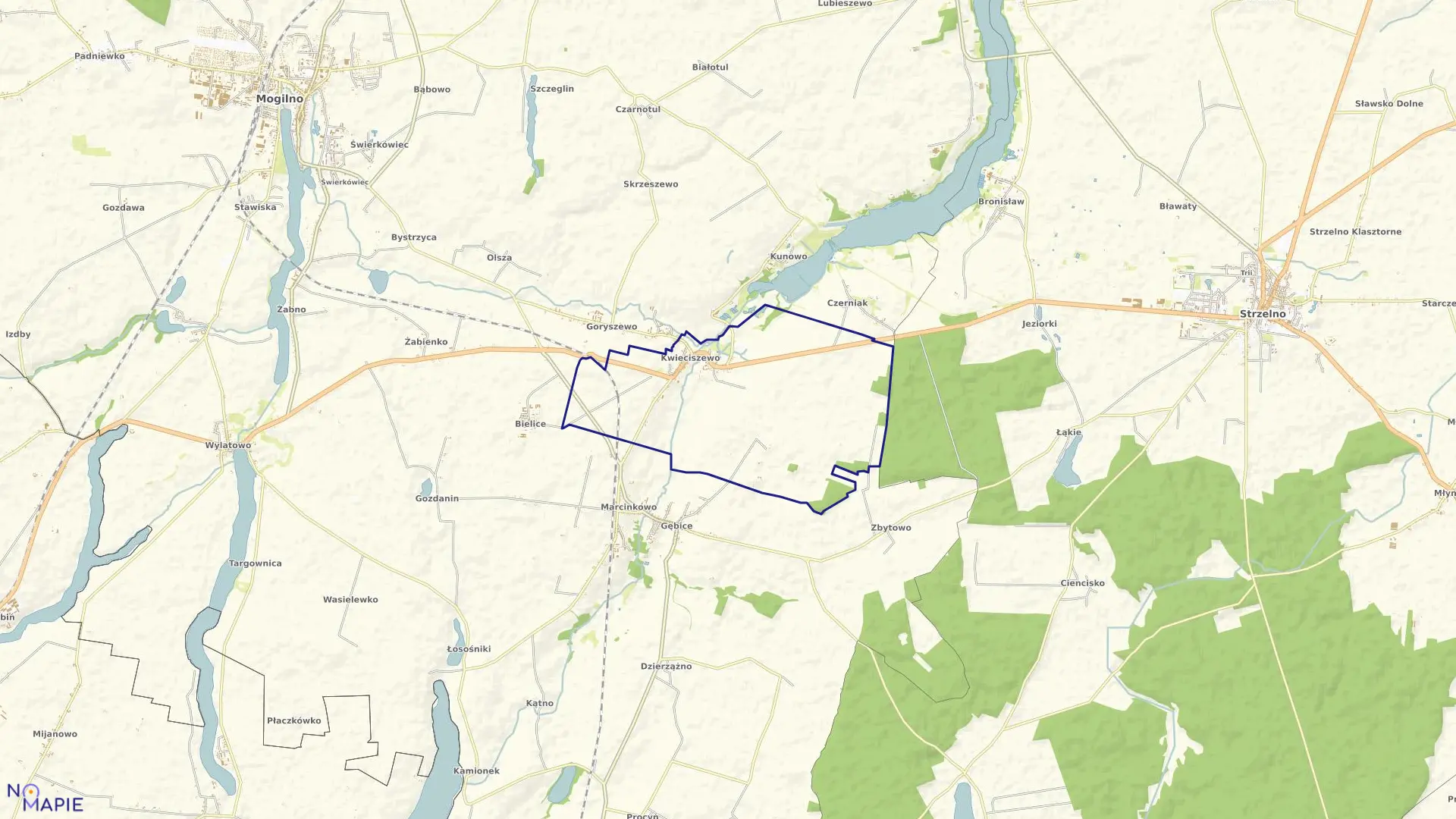 Mapa obrębu Kwieciszewo w gminie Mogilno