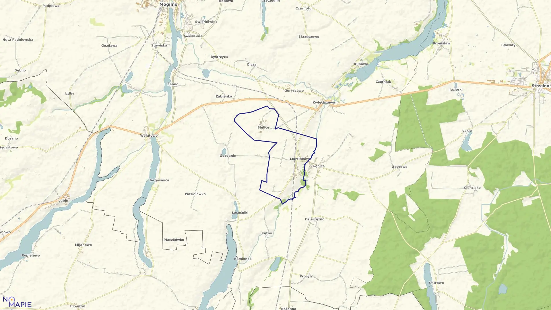 Mapa obrębu Marcinkowo w gminie Mogilno