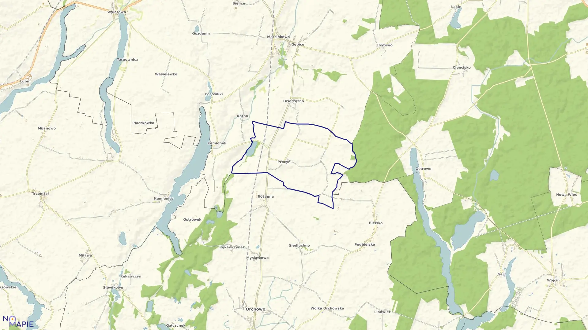 Mapa obrębu Procyń w gminie Mogilno