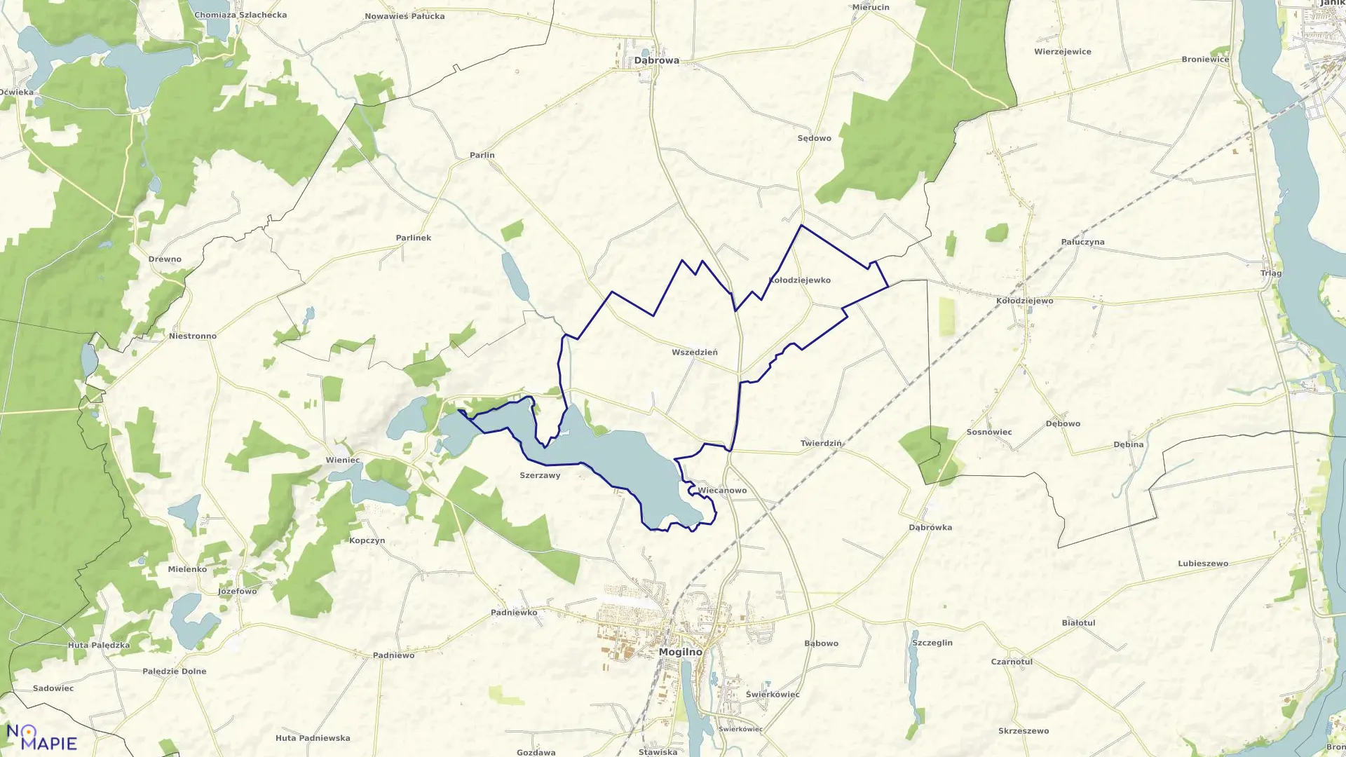 Mapa obrębu Wszedzień w gminie Mogilno